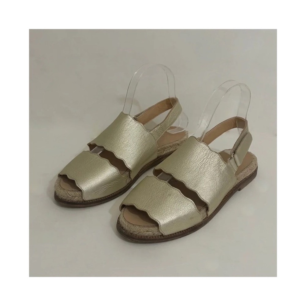 Anthropologie Mollie Leather Sandals Metallic Gold Espadrille Shoes Euro 37